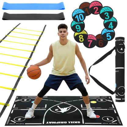 Silipull 15 Pcs Portable Basketball Training Equipment Footwork Training Mat Agility Drill Mat Non-slip Basketball Practice Aids for All Levels to Improve Speed, Strength Coordination - size: 47 x 31 Inches