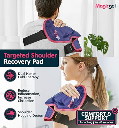 Magic Gel Ice Pack | Reusable, Flexible & Long Lasting for Rotator Cuff Injuries, Bursitis and Swelling | Hot or Cold Therapy Compression Wrap for Left or Right Shoulder - style: Shoulder Ice Pack Small