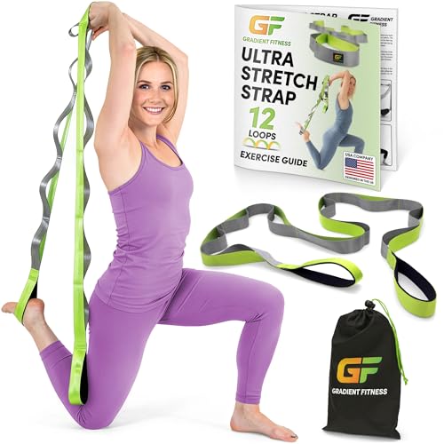 Stretching Strap for Physical Therapy, 12 Multi-Loop Stretch Strap 1.5" W x 8' L, Neoprene Handles, Physical Therapy Equipment, Yoga Straps for Stretching, Leg Stretcher. - color: Green/Grey