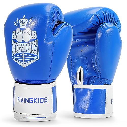 Kids Boxing Gloves for Sparring,Punching Bag,MMA Training,Ages 3-15 - color: Blue-White, size: 6 oz