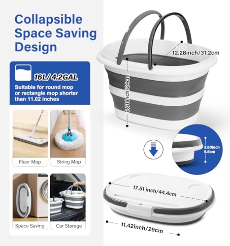 Collapsible Bucket, Upgraded 16L (4.2 Gallon) Collapsible Mop Bucket with Multi-Functional Lid, Foldable Portable Bucket Camping Beach Sand Pool Boat Fishing-Water Pot Pail-Space Saving Square - color: 16l-bucket With Lid