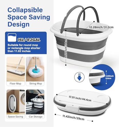 Collapsible Bucket, Upgraded 16L (4.2 Gallon) Collapsible Mop Bucket with Multi-Functional Lid, Foldable Portable Bucket Camping Beach Sand Pool Boat Fishing-Water Pot Pail-Space Saving Square - color: 16l-bucket With Lid