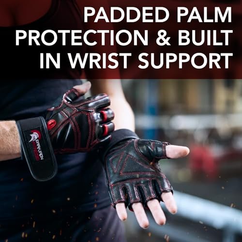 Genuine Leather Gym Gloves for Men Women, Wrist Wrap Support Workout Gloves for Weight Lifting Crossfit Deadlift Barbell Exercise Palm Padding Callus Protection Grips - size: Small