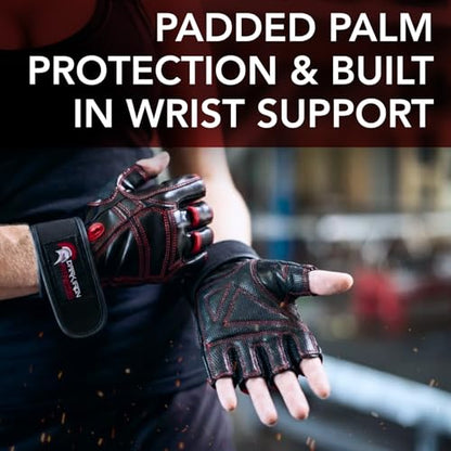 Genuine Leather Gym Gloves for Men Women, Wrist Wrap Support Workout Gloves for Weight Lifting Crossfit Deadlift Barbell Exercise Palm Padding Callus Protection Grips - size: X-Small