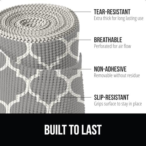 GORILLA GRIP powerGRIP Drawer Shelf and Cabinet Liner, Thick Strong Hold, Non-Adhesive Liners Protect Kitchen Cabinets and Cupboard, Bathroom Drawers, Easy Install, Breathable Mat, 12" x10' Quatrefoil - color: Quatrefoil: Gray/White, style: 12" x 10'