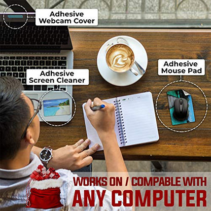 Mouse Pad Adhesive Bottom - Sticks to Any Surface - Portable - Webcam Covers and Screen Cleaner Included (Beach) - color: BEACH