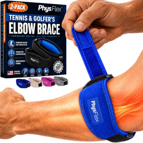 2-Pack Tennis Elbow Brace for Men & Women, Golfer's Elbow Support Strap - color: Blue