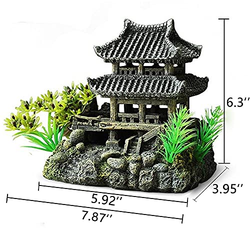 IBWell Classical Lifelike Chinese Landscape Resin Aquarium Castle Decorations Fish Tank Ornaments (Building)