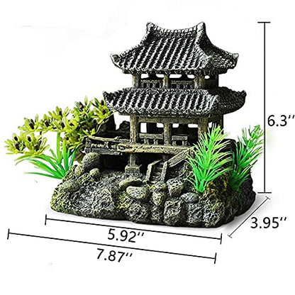 IBWell Classical Lifelike Chinese Landscape Resin Aquarium Castle Decorations Fish Tank Ornaments (Building)