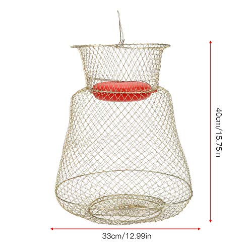 Stainless Steel Fish Basket, Foldable Round Portable Fishing Shrimp Basket Fishing Net Cage Fish Baskets with Floating Bowl Diameter 33cm
