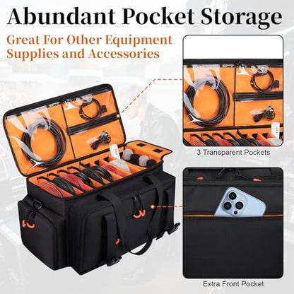 Large Dj Cable Bag with Detachable Dividers, Bottom Pad - color: Orange, style: Dj Cable Bag