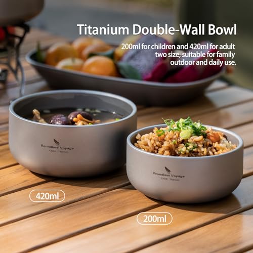 Boundless Voyage 200ml Titanium Double-walled Bowl for Adult Children Ultralight Portable Soup Rice Food Bowl Outdoor Camping Durable Metal Tableware Ti1083T - color: 200ml-Ti1083T