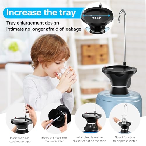 Drinking Water Dispenser Pump, Automatic Electric Drinking Water Bottle Pump for 2-5 Gallon Water Jugs, USB Rechargeable with 2 Switch Control, Stable and Portable for Home, Kitchen, Office, Camping