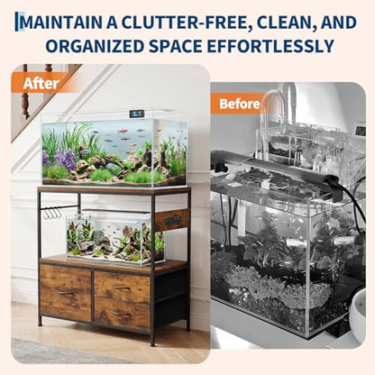 Heavy Duty Metal Aquarium Stand with Cabinet for 20-29 Gallon Tanks – Double Layer Shelf – Supports Up to 330 lbs – 31.5" x 15.7" x 32.5" – Home & Office Furniture – Yellow