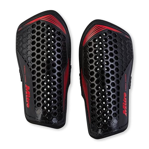 Mitre Unisex Soccer Shin Guards - color: Aircell Carbon Slip Black/Red, size: X-Large