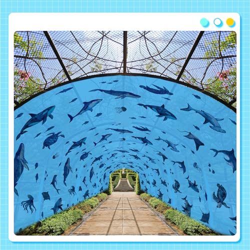 Under The Ocean Decorations Shark Whale Ceiling Decor Sea Animal Hanging Blue Fish Banner Covers with Tape 32 Inch x 16 ft for Summer Pool Baby Shower Birthday Party Classroom Wall Daycare - style: Shark