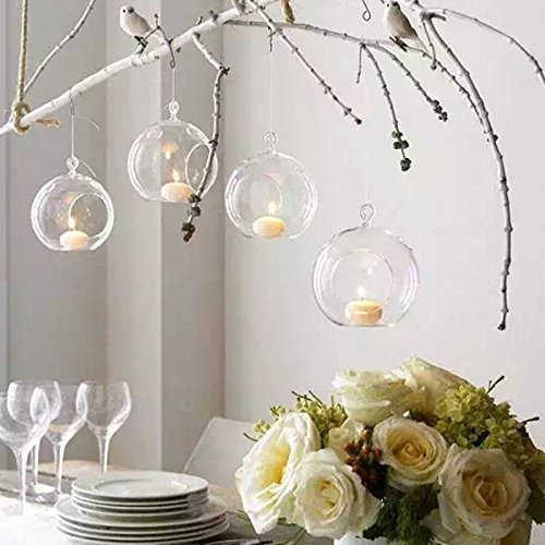 Nuptio 8 Pcs 3.15"/ 8cm Hanging Glass Tealight Holder Globe Plant Terrariums Glass Orbs Air Plants Tea Light Candle Holders Home Decor Indoor Outdoor Garden (with 2 Holes, 6 Pcs + 2 Pcs) - size: 8 Pcs