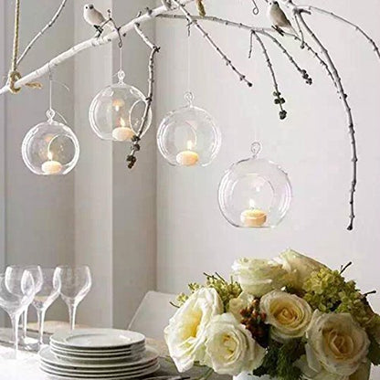 Nuptio 8 Pcs 3.15"/ 8cm Hanging Glass Tealight Holder Globe Plant Terrariums Glass Orbs Air Plants Tea Light Candle Holders Home Decor Indoor Outdoor Garden (with 2 Holes, 6 Pcs + 2 Pcs) - size: 8 Pcs