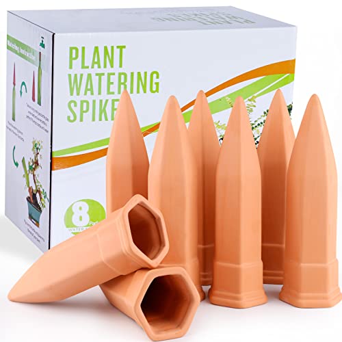 Terracotta Watering Spikes, Set of 8 Pack Plant Watering Devices, Self Terra Cotta Watering Spikes Stakes for Indoor and Outdoor, Automatic Plant Waterer System for Vacation Potted Plants - color: 8 Pack - Plant Watering Spikes