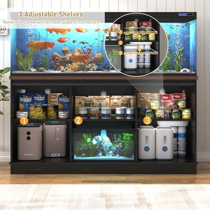 Hlivelood Farmhouse 75-120 Gallon Fish Tank Stand with Power Outlet, Aquarium Stand w/Cabinet&Sliding Barn Door, Heavy Duty Reptile Tank Stand for Fish/Turtle/Reptile Terrarium, 1000LB Capacity, Black
