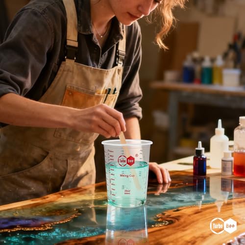 20oz Resin Mixing Cups - [Easy-Separate Design] 100 Pack Graduated PP Plastic Mixing Cups for Epoxy Resin, Paint & Automotive - Includes 100 Stir Sticks, Calibrated Ratios 2:1 3:1 4:1, ML & OZ - color: 20OZ-100PACK-CLEAR