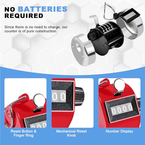 TESEAS Clicker Counter Handheld Tally Counter 4-Digit Number Counter, 2 Pack Hand Mechanical Counters Clickers Pitch Umpire Click Counter for Coaching, Knitting, People, Lap, Fishing, Golf, - color: 4pack