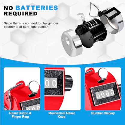 TESEAS Clicker Counter Handheld Tally Counter 4-Digit Number Counter, 2 Pack Hand Mechanical Counters Clickers Pitch Umpire Click Counter for Coaching, Knitting, People, Lap, Fishing, Golf, - color: 4pack