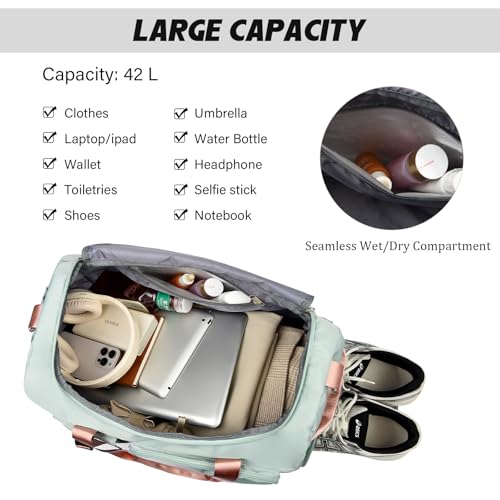 Eslcorri 42L Gym Duffel Bag Travel Backpack with Shoe & Wet Pocket, Black - color: 42L-Black