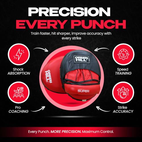 Green Hill Curved Boxing Focus Mitts for MMA, Muay Thai & Boxing - color: 5014 RED/BLACK