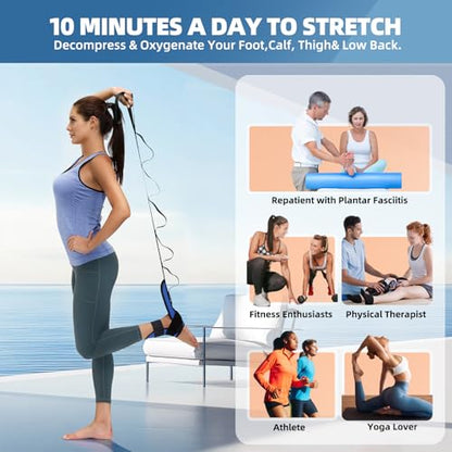 Foot and Calf Stretcher-Stretching Strap For Plantar Fasciitis, Heel Spurs, Foot Drop, Achilles Tendonitis & Hamstring. Yoga Foot & Leg Stretch Strap. (Blue) - color: Blue