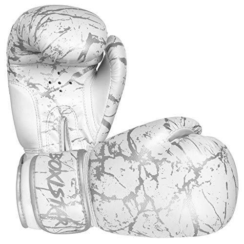 Athllete Boxistar Boxing Gloves, Boxing Gloves Men/Boxing Gloves Women, Available in 8 oz, 12 oz, 14 oz, 16 oz with Optimal Padding - color: White/Metallic Silver, size: 16 oz