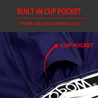 KOOPOW Youth Boys Compression Shorts with Soft Protective Athletic Cup - color: 0204-blue(2-pack), size: Large