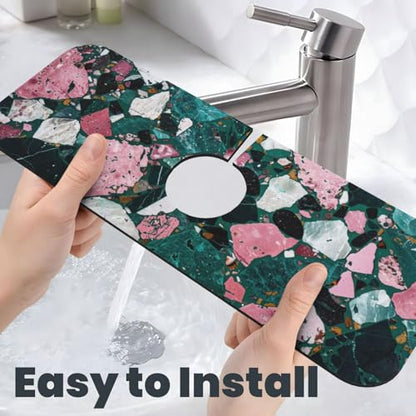 Faucet Draining Mat For Kitchen Sink, Terrazzo Dark Green Diatom Mud Absorbent Drain Pad For Bathroom Kitchen Sink Splash Guard Drying Mat - color: Terrazzo Dark Green