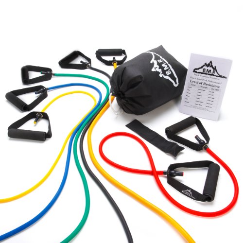 Black Mountain Products Resistance Band Set Six Bands Included - Door Anchor Workout Guide Carrying Bag Tone Build Muscle
