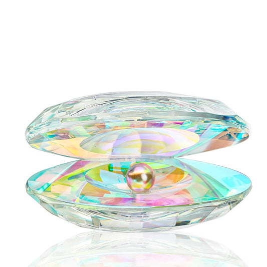 H&D HYALINE & DORA Colorful Crystal Seashell Figurine Collectible,Glass Shell Figurine with Pearl for Wedding Gift Table Decor