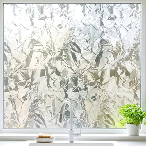 Privacy Window Film Stainded Broken Ice,Decorative Glass Sliding Door Film,Static Cling Window Tint,Heat Control Removable Anti UV for Home and Office Decoration,17.5 inches by 78.7 inches - color: Stained Broken Ice, size: 17.5''x78.7''