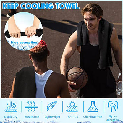 Redbaker 20 Pack Cooling Towels, 40"x12" Ice Breathable Soft Chilly Sweat Rag with Bags for Neck and Face Yoga Gym Running Golf Workout Sports Camping(Black) - color: Black