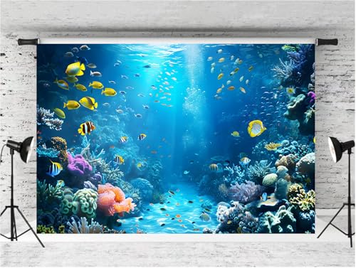 6x4ft Under The Sea Backdrop Underwater World Tropical Fish Photography Background Ocean Aquarium Corals Sunlight Banner Decorations Undersea Party Photo Booth Props - size: 6x4ft