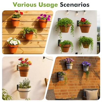 8-Pack 6 Inch Flower Pot Holder Ring Wall Mounted Metal Flower Pot Hangers Wall Hanger Bracket Rings Black Planter Bracket for Home, Garden, Indoor Outdoor Pots