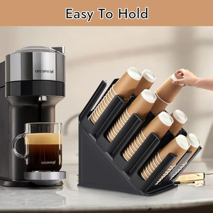 Disposable Paper Cup Dispenser, Lid Dispenser 8 Compartment PC Coffee Cup and Lid Storage Organizer for Countertop Bar, Beverage Cup, Kitchen, Breakroom Restaurant
