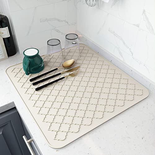 AMOAMI-Dish Drying Mats for Kitchen Counter-Silicone Dish Drying Mat-Kitchen Dish Drying Pad Heat Resistant Mat-Kitchen Gadgets Kitchen Accessories Kitchen Small Appliances(16" x 18", BEIGE) - color: Beige, size: 16" x 18"
