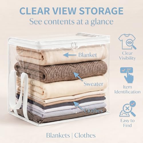 Clear Storage Bins with Lids, Plastic Storage Boxes and Closet Organizers for Under Bed Toy Storage, Foldable Moving Bags for Packing Clothes (White-8PCS, Small: 12.6 x 9.5 x 9.8 in)