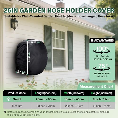 Wall-Mounted Hose Holder Cover - Fits Standard 5/8" Hoses (0-75 ft), Extends Hose & Hook Lifespan - Weatherproof Protection Against Rain, Sun & Snow - Black Cover Only - color: Black - Wall-Mounted Hose Holder Cover, size: 0-75FT