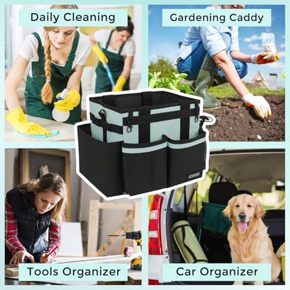 Compact Wearable Cleaning Caddy, Small Cleaning Supplies Organizer with Handle & Shoulder Straps for Housekeepers, Under Sink & Car Cleaning Tool Organizers Bag, Baby Blue - color: BabyBlue