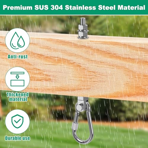 SELEWARE 4Pcs Heavy Duty Swing Hangers, 1500LB Capacity Stainless Steel Swing Set Hooks for Wood/Steel Beam, 7" x M2/5" Porch Swing Hardware for Playground Swing Hammock Chair Yoga Swing Punching Bag - color: 4 Pack Swing Hangers (7" X M2/5" Threaded Rod)