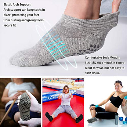 Hylaea Unisex Non Slip Socks with Grip for Yoga, Hospital, Pilates, Barre | Ankle, Cushioned - color: 2 Pairs Black Grey, size: Large-X-Large