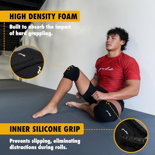 Gold BJJ Knee Pads for Jiu Jitsu, Wrestling, and MMA - Set of 2 (Large) - size: Large