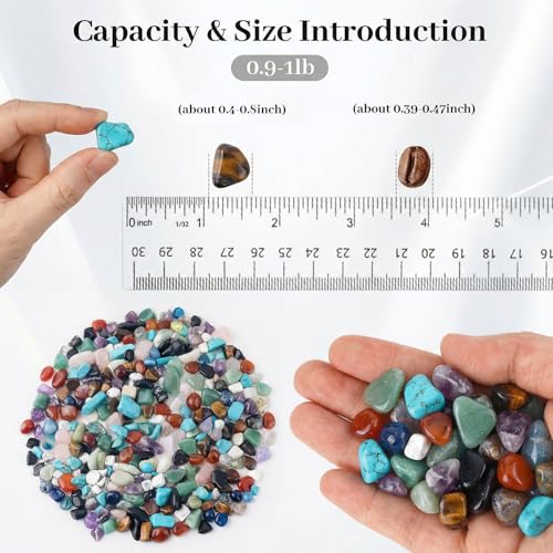 Quartz Crystals, Crushed Chips Tumbled Polished Stone Beads Irregular Shaped Succulent Rocks for Plants Indoor Betta Fish Tank Gravel Vase Filler Crafts About 1lb(450g),10 Different Kinds