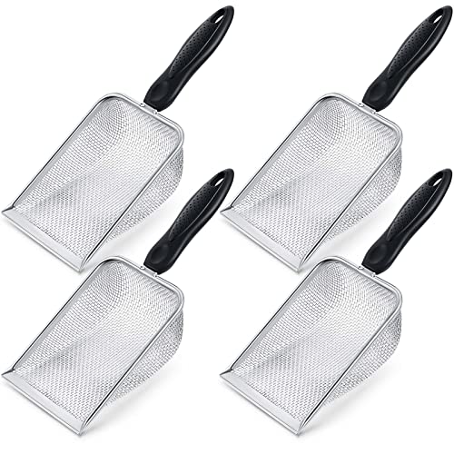4 Packs Reptile Sand Stainless Steel Fine Mesh Reptile Substrate Metal Sand Shovel Sifter Litter Cleaner Corner Scoop Shovel Cleaner Scooper for Bedding Aquarium Terrarium Accessories