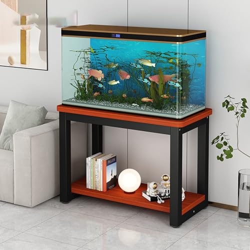 Heavy-Duty Aquarium Stand, Double-Tier Fish Tank Stand ,Reptile Enclosure , With Storage Shelf I,ncludes Non-Slip Pads ,Suitable For Fish And Turtle Keeping(Black+Teak,23.6x11.8in) - color: Black+Teak, size: 23.6x11.8in
